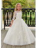 Illusion Neck Ivory Lace Tulle Floor Length Flower Girl Dress Illusion Neck Ivory Lace Tulle Floor Length Flower Girl Dress